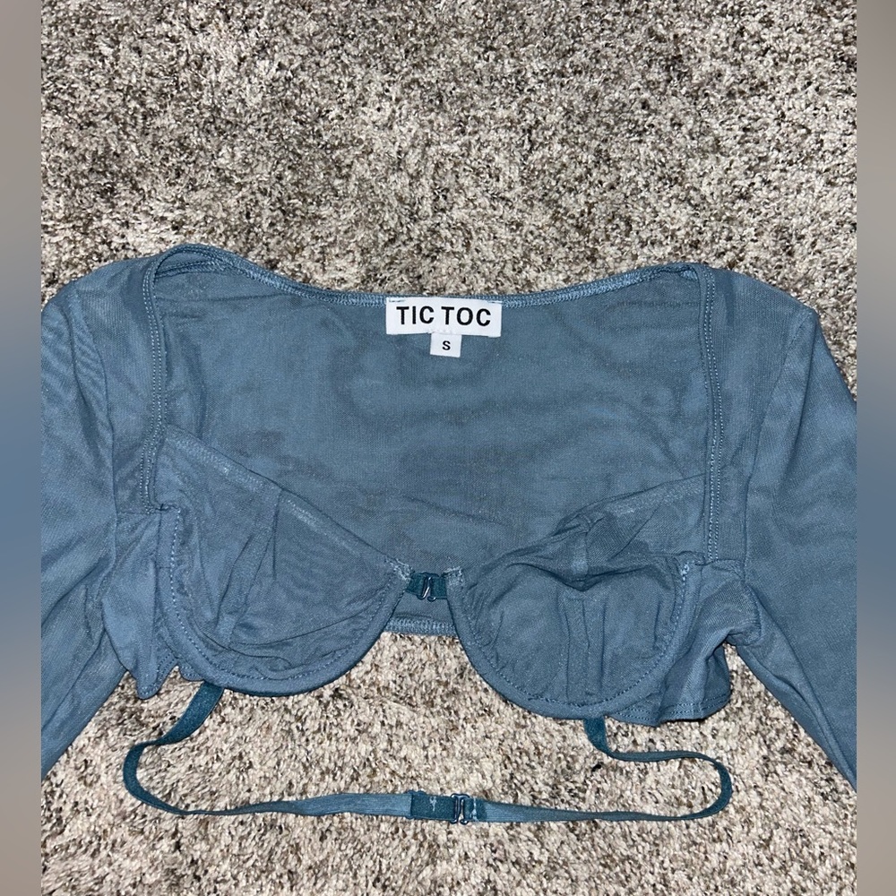 Blue Cropped Long Sleeve Top